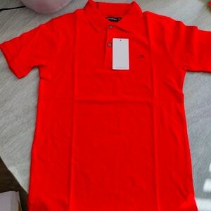 New Calvin Klein Jeans Polo Shirt Youth Boy Medium Solid Embroidered Log Red